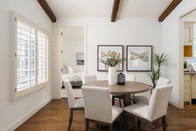 8031 La Jolla Shores Dr, La Jolla, CA 92037 - dining room featuring beamed ceiling and dark wood finished floors