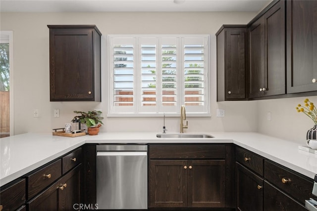 27 Bentwater Loop, Chico, CA 95973 - kitchen featuring dishwasher, dark brown cabinets, and light countertops