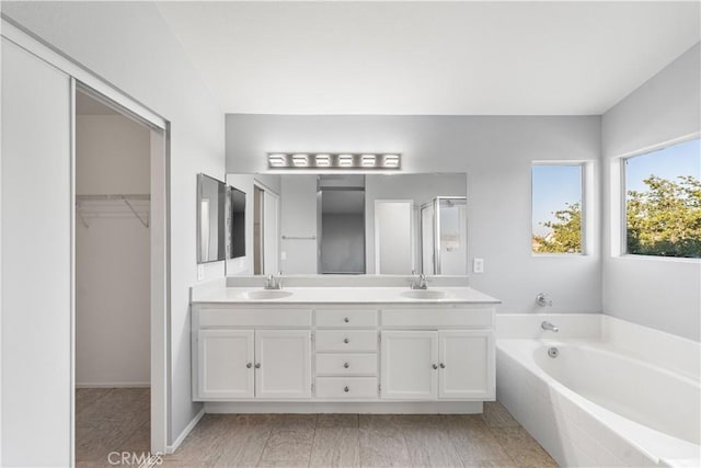 2892 Chuckwagon Rd, Palmdale, CA 93550 - full bath featuring double vanity, a bath, a shower, and a walk in closet