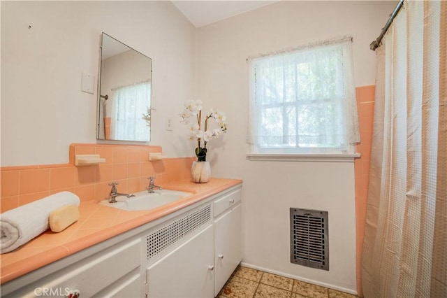 695 W 13th St, Upland, CA 91786 - full bath with vanity, a shower with curtain, and tile patterned floors