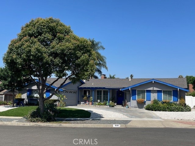 1641 Valley Ln, Fullerton, CA 92833 - ranch-style house featuring a garage, a chimney, and concrete driveway