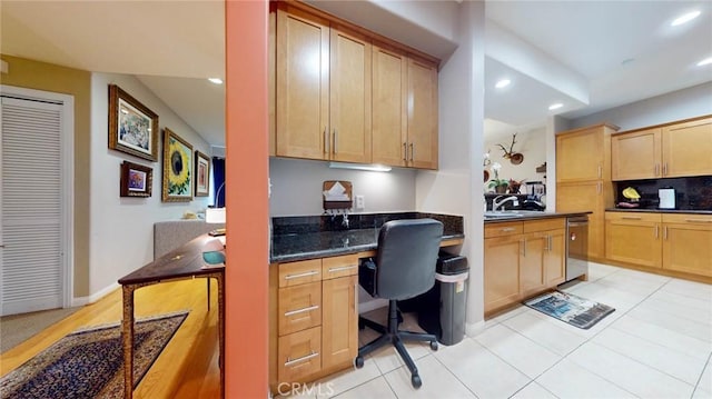 4821 Bakman Ave Unit 405, North Hollywood, CA 91601 - office featuring built in desk, recessed lighting, and light tile patterned floors
