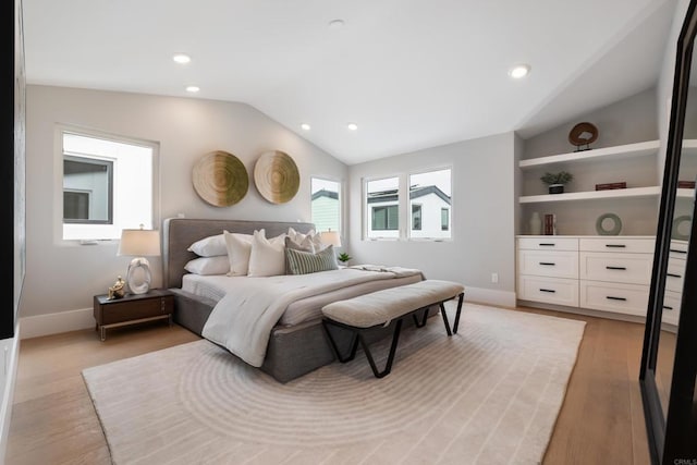 3586 Garfield St, Carlsbad, CA 92008 - bedroom featuring lofted ceiling, light wood-style flooring, and recessed lighting
