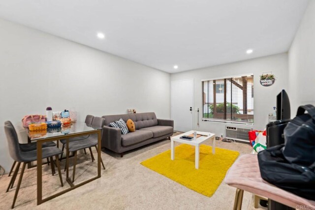 6354 Rancho Mission Rd Unit 517, San Diego, CA 92108 - carpeted living area with recessed lighting and a wall mounted AC