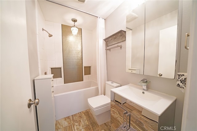 27768 Crookshank Dr, Saugus, CA 91350 - full bathroom featuring shower / bath combo, vanity, and wood finished floors
