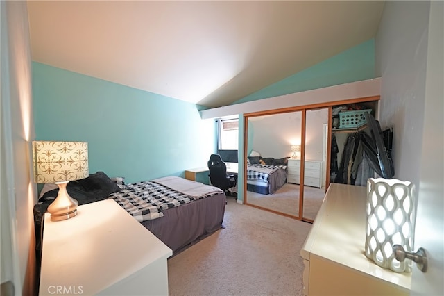 27768 Crookshank Dr, Saugus, CA 91350 - bedroom with lofted ceiling, light colored carpet, and a closet