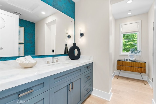 30 Catalina Vista Rd, Ladera Ranch, CA 92694 - bathroom with wood finished floors, vanity, and recessed lighting