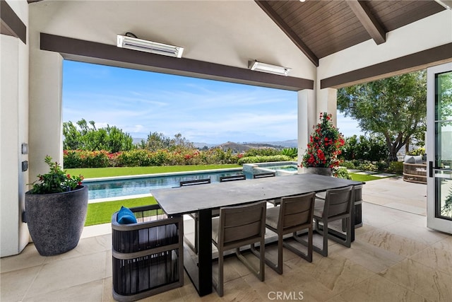30 Catalina Vista Rd, Ladera Ranch, CA 92694 - view of patio / terrace featuring outdoor dining space, an outdoor pool, and a mountain view