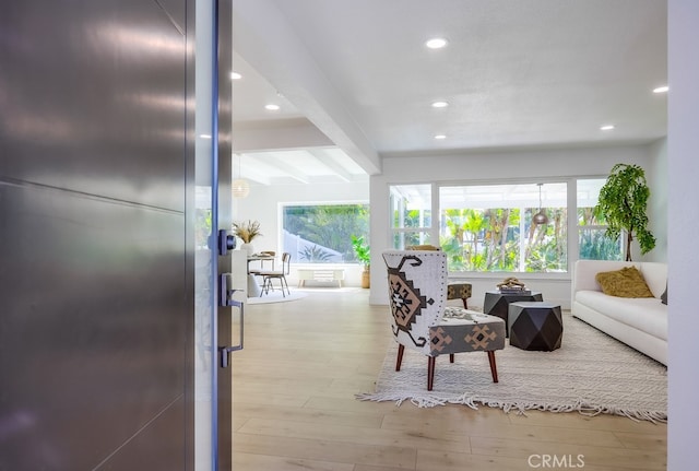 4532 Zella Ln, Yorba Linda, CA 92886 - living room with healthy amount of natural light, beam ceiling, recessed lighting, and wood finished floors