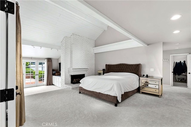 17437 Tarzana St, Encino, CA 91316 - carpeted bedroom with access to outside, french doors, recessed lighting, and a fireplace