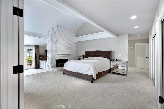 17437 Tarzana St, Encino, CA 91316 - carpeted bedroom with a brick fireplace and recessed lighting