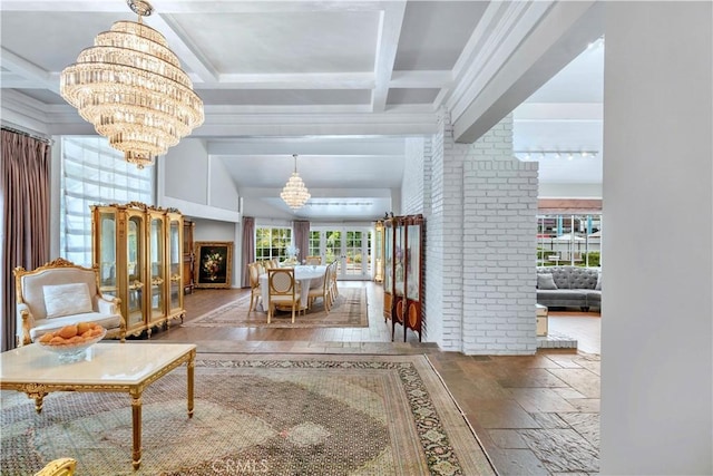 17437 Tarzana St, Encino, CA 91316 - common area featuring beamed ceiling and coffered ceiling