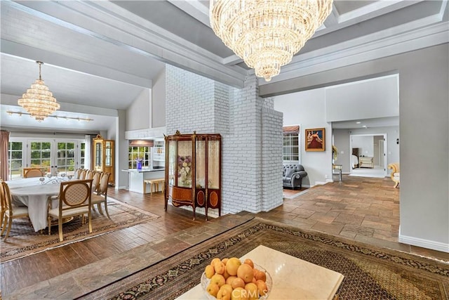 17437 Tarzana St, Encino, CA 91316 - dining space featuring a chandelier and high vaulted ceiling