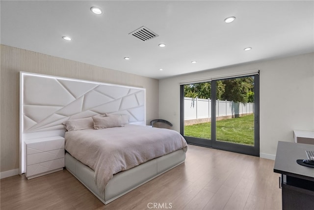 16810 Adlon Rd, Encino, CA 91436 - bedroom with access to outside, light wood-style flooring, and recessed lighting