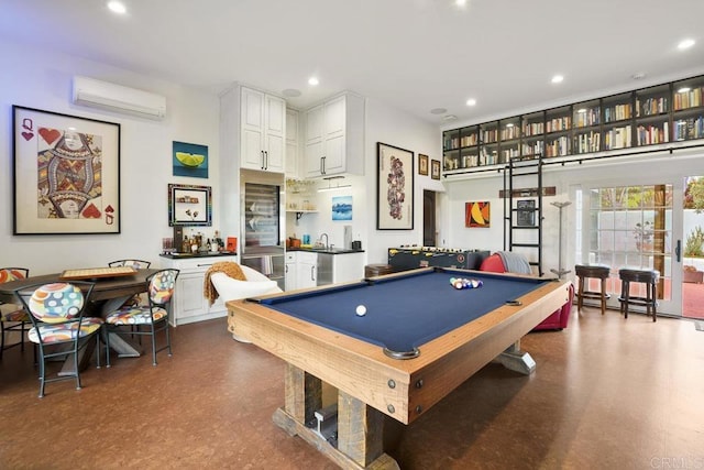 308 Sunset Dr Unit A, Encinitas, CA 92024 - playroom featuring a wall unit AC, bar, pool table, and recessed lighting
