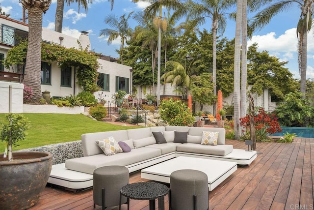 308 Sunset Dr Unit A, Encinitas, CA 92024 - wooden deck with outdoor lounge area and a yard
