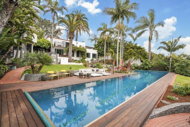 308 Sunset Dr Unit A, Encinitas, CA 92024 - swimming pool featuring outdoor lounge area, a lawn, and a deck