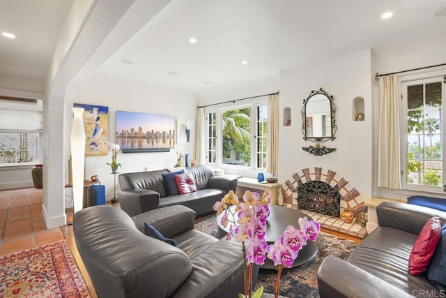 308 Sunset Dr Unit A, Encinitas, CA 92024 - living room featuring recessed lighting and light tile patterned flooring