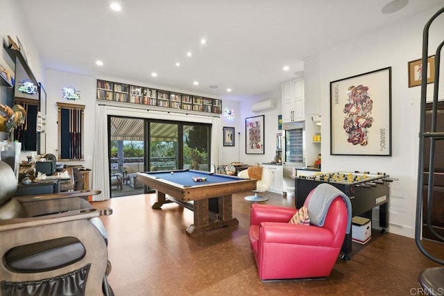 308 Sunset Dr Unit A, Encinitas, CA 92024 - recreation room with billiards table, a wall mounted air conditioner, and recessed lighting