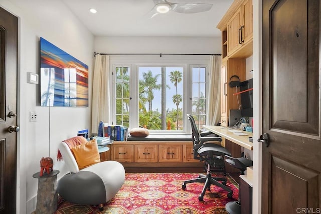 308 Sunset Dr Unit A, Encinitas, CA 92024 - office with wood finished floors, ceiling fan, and recessed lighting