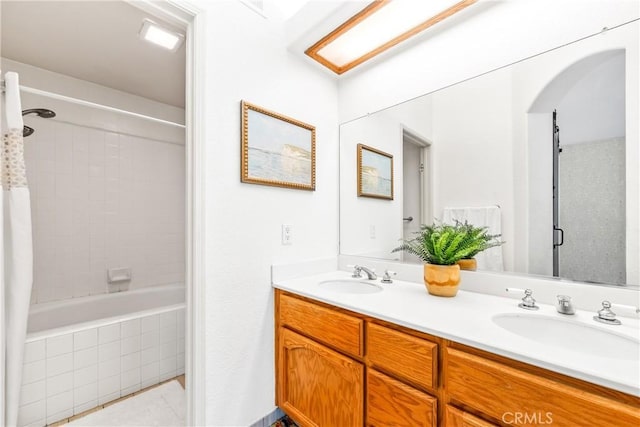 17 Indigo Pl, Aliso Viejo, CA 92656 - full bath with double vanity, shower / tub combo with curtain, and tile patterned flooring
