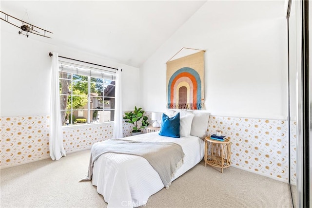 17 Indigo Pl, Aliso Viejo, CA 92656 - carpeted bedroom with vaulted ceiling, wainscoting, and wallpapered walls