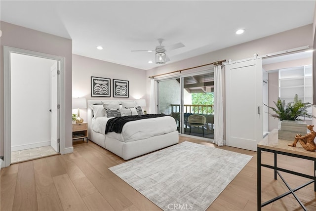 9403 Via Yolanda, Burbank, CA 91504 - bedroom featuring access to exterior, light wood-style flooring, recessed lighting, and a ceiling fan