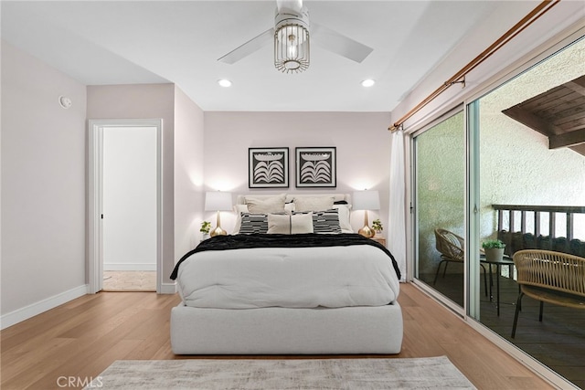 9403 Via Yolanda, Burbank, CA 91504 - bedroom featuring access to exterior, wood finished floors, multiple windows, ceiling fan, and recessed lighting