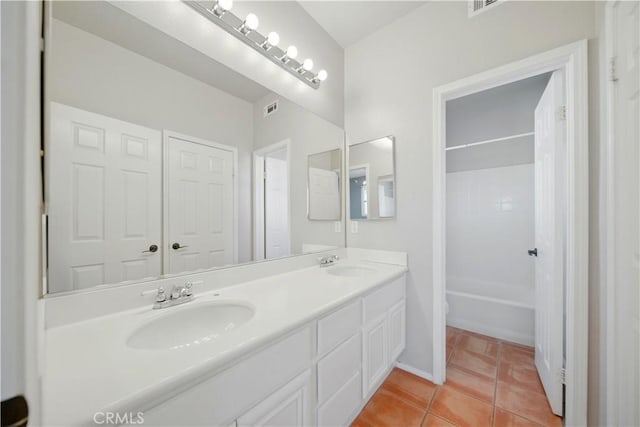 4451 Birdie Dr, Corona, CA 92883 - full bathroom with double vanity, tub / shower combination, and tile patterned flooring