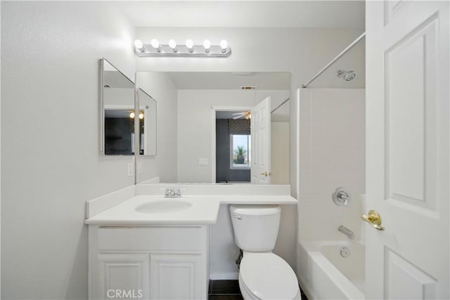 4451 Birdie Dr, Corona, CA 92883 - bathroom featuring shower / bath combination, vanity, and a ceiling fan