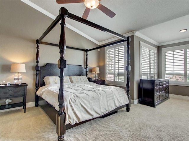 27020 Daisy Cir, Yorba Linda, CA 92887 - carpeted bedroom featuring ornamental molding, a ceiling fan, and vaulted ceiling