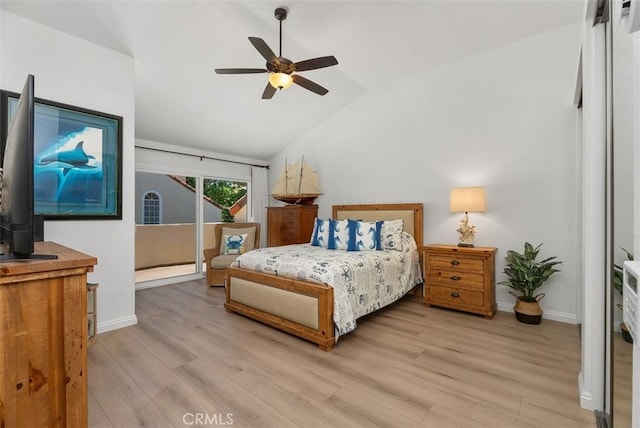 50 Niguel Pointe Dr Unit 118, Laguna Niguel, CA 92677 - bedroom with light wood finished floors, vaulted ceiling, and ceiling fan