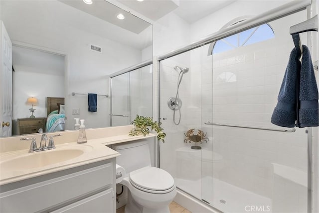 50 Niguel Pointe Dr Unit 118, Laguna Niguel, CA 92677 - ensuite bathroom featuring a stall shower, vanity, and recessed lighting