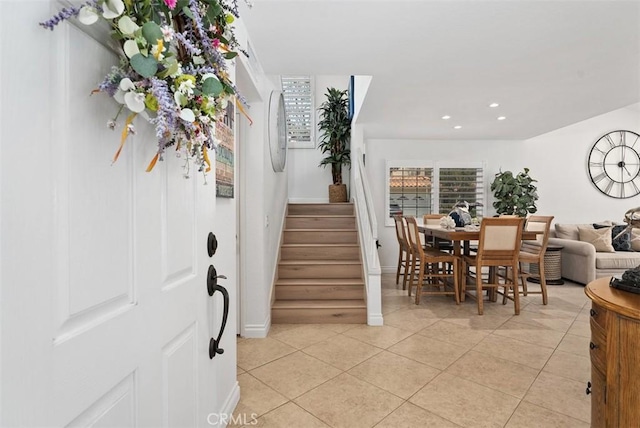 50 Niguel Pointe Dr Unit 118, Laguna Niguel, CA 92677 - entrance foyer with light tile patterned floors, stairs, and recessed lighting