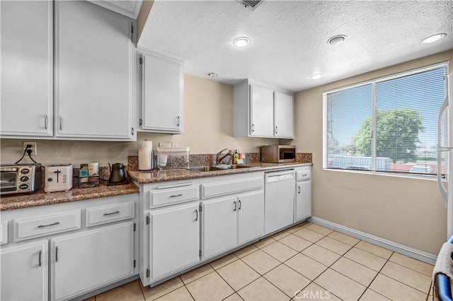 1821 Pepper St Unit 3, Alhambra, CA 91801 - kitchen featuring dishwasher, stainless steel microwave, white cabinets, a textured ceiling, and light tile patterned floors