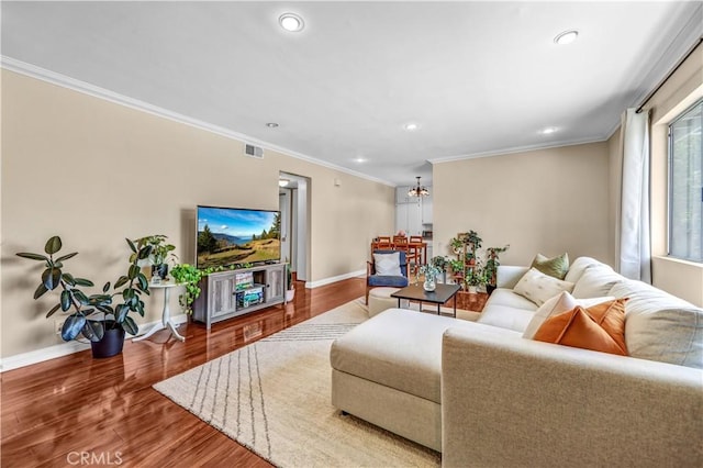 1821 Pepper St Unit 3, Alhambra, CA 91801 - living area featuring recessed lighting, wood finished floors, crown molding, and a chandelier