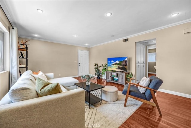 1821 Pepper St Unit 3, Alhambra, CA 91801 - living room featuring wood finished floors, recessed lighting, and ornamental molding