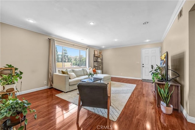 1821 Pepper St Unit 3, Alhambra, CA 91801 - living room featuring wood finished floors, crown molding, and recessed lighting