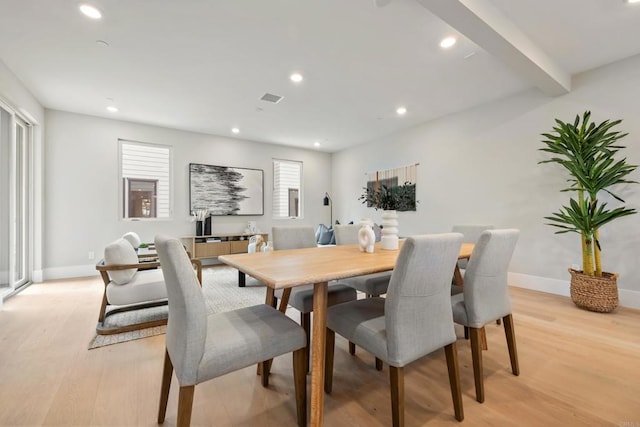 3584 Garfield St, Carlsbad, CA 92008 - dining area with light wood-type flooring, recessed lighting, and beam ceiling