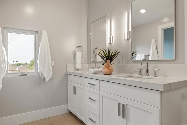 3584 Garfield St, Carlsbad, CA 92008 - bathroom with double vanity, tile patterned flooring, and recessed lighting