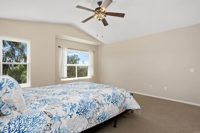 943 Masters Dr, Oceanside, CA 92057 - bedroom featuring vaulted ceiling, carpet, and ceiling fan