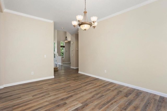 943 Masters Dr, Oceanside, CA 92057 - unfurnished room with a chandelier, wood finished floors, and ornamental molding