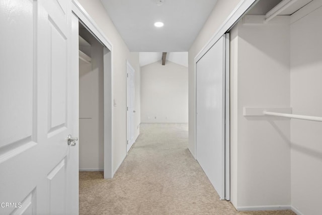 2524 Monaco Dr, Oxnard, CA 93035 - hallway featuring light carpet, recessed lighting, and vaulted ceiling