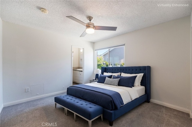 1219 221st St W, Torrance, CA 90502 - carpeted bedroom with ensuite bathroom, ceiling fan, and a textured ceiling