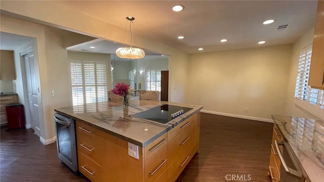 25105 Via Von Batsch, Moreno Valley, CA 92557 - kitchen with black electric cooktop, dark wood-style flooring, plenty of natural light, and recessed lighting