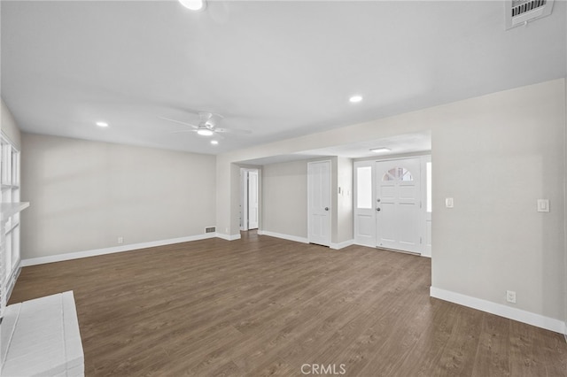 1514 E Palm Ave, Orange, CA 92866 - unfurnished living room featuring a ceiling fan, recessed lighting, and wood finished floors