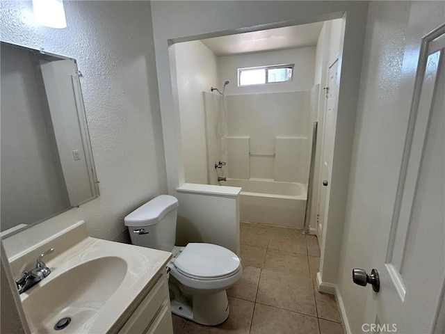 6162 Chia Ave Unit 29, Palms, CA 92277 - full bath with tile patterned floors, vanity, shower / bath combination, and a textured wall