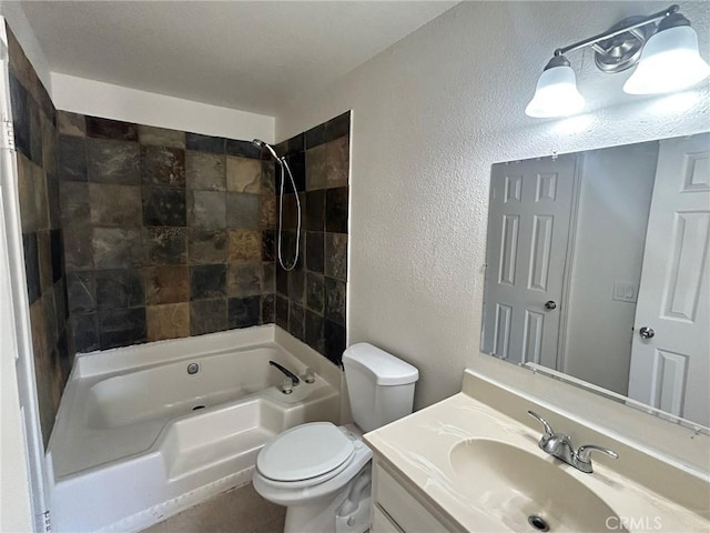 6162 Chia Ave Unit 29, Palms, CA 92277 - bathroom featuring bathing tub / shower combination, vanity, and a textured wall