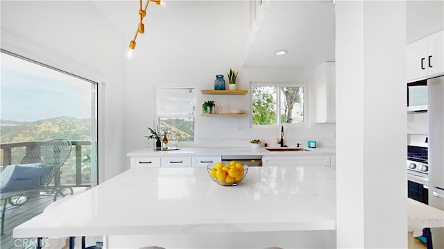 496 Crane Blvd, Los Angeles, CA 90065 - kitchen featuring white cabinets, open shelves, dishwashing machine, modern cabinets, and a center island