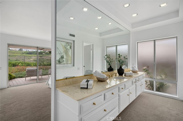 1606 Reef View Cir, Corona Del Mar, CA 92625 - bathroom featuring vanity, recessed lighting, and a tray ceiling